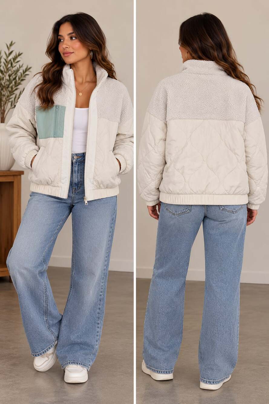 Gorpcore Utility Sherpa Quilted Jacket Technical Colorblock